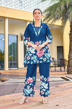 Thumbnail for Pramukh Fab Teal Color Cotton Co-ord Set - Distacart