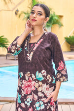Thumbnail for Pramukh Fab Dark Brown Color Cotton Co-ord Set - Distacart