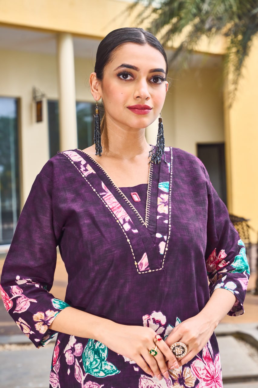 Pramukh Fab Purple Color Cotton Co-ord Set - Distacart