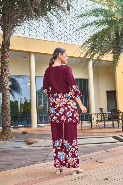 Pramukh Fab Maroon Color Cotton Co-ord Set - Distacart