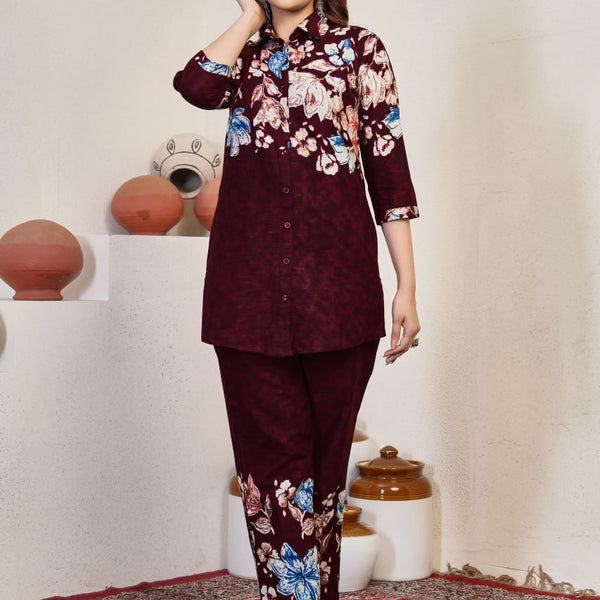 Pramukh Fab Maroon Color Cotton Co-ord Set - Distacart