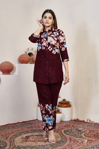 Pramukh Fab Maroon Color Cotton Co-ord Set - Distacart