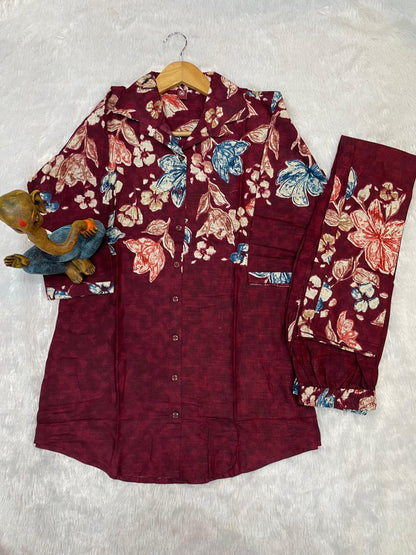 Pramukh Fab Maroon Color Cotton Co-ord Set - Distacart