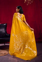 Thumbnail for Monjolika Fashion Mustard Weaving Satin Linen Silk Saree - Dista