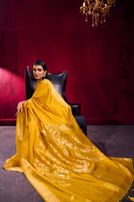 Thumbnail for Monjolika Fashion Mustard Weaving Satin Linen Silk Saree - Dista