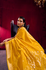 Thumbnail for Monjolika Fashion Mustard Weaving Satin Linen Silk Saree - Dista