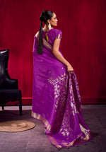 Thumbnail for Monjolika Fashion Purple Weaving Satin Linen Silk Saree - Dista