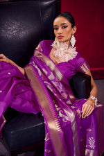 Thumbnail for Monjolika Fashion Purple Weaving Satin Linen Silk Saree - Dista