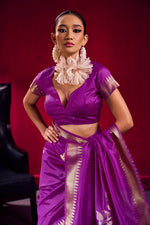 Thumbnail for Monjolika Fashion Purple Weaving Satin Linen Silk Saree - Dista