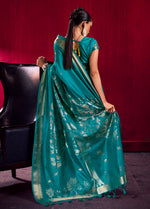 Thumbnail for Monjolika Fashion Teal Weaving Satin Linen Silk Saree - Dista