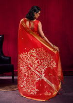 Thumbnail for Monjolika Fashion Red Weaving Satin Linen Silk Saree - Dista