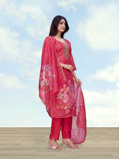 Monjolika Fashion Pink Simar Kurta Set With Floral Print - Dista