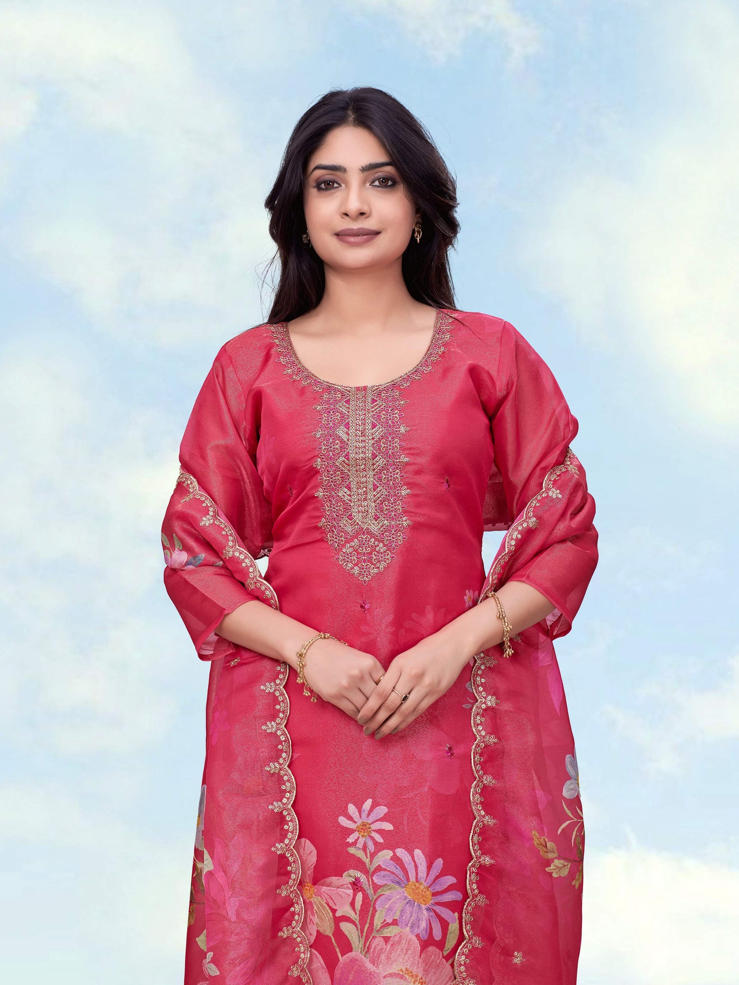 Monjolika Fashion Pink Simar Kurta Set With Floral Print - Dista