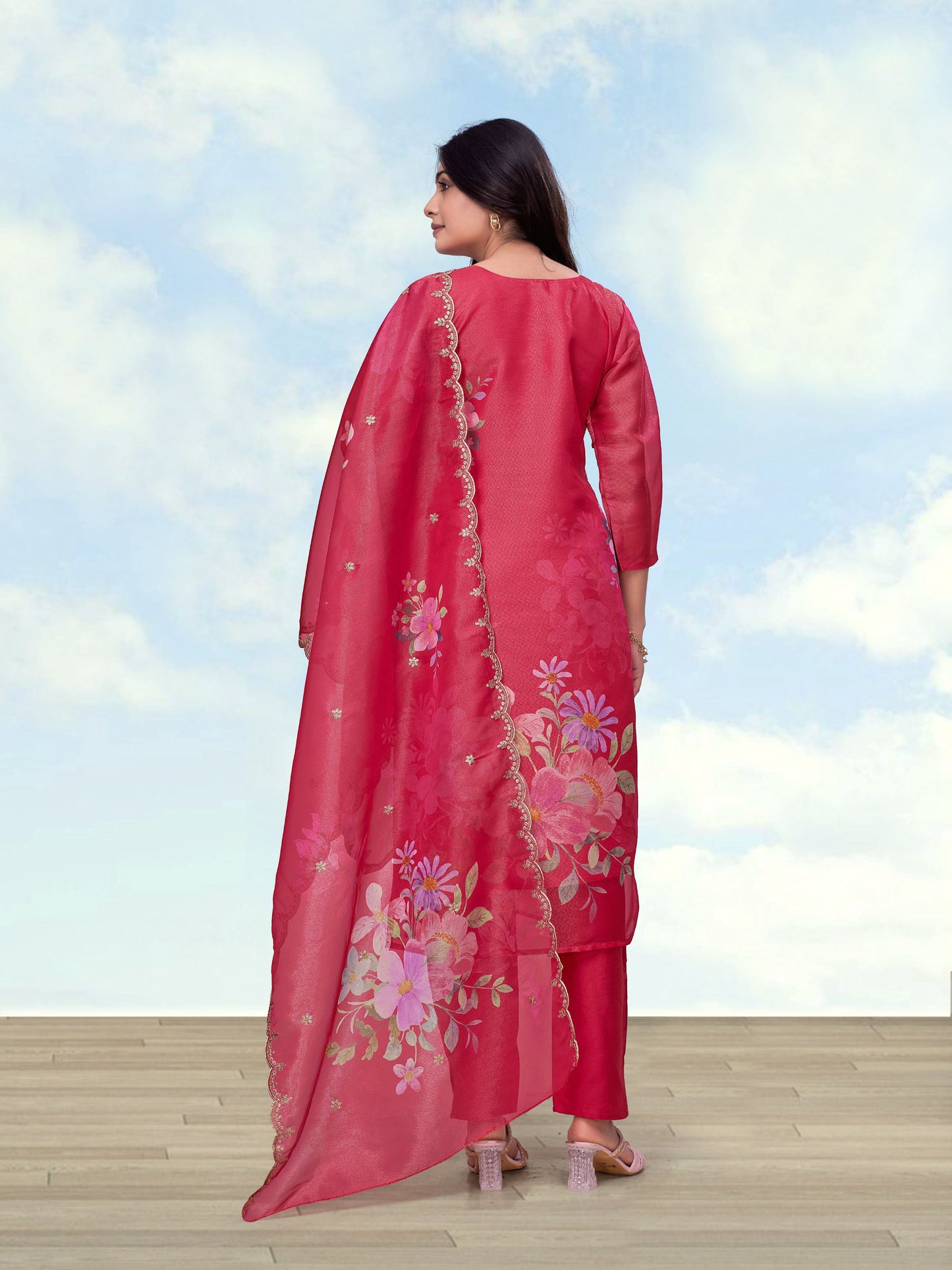 Monjolika Fashion Pink Simar Kurta Set With Floral Print - Dista