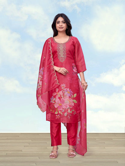 Monjolika Fashion Pink Simar Kurta Set With Floral Print - Dista