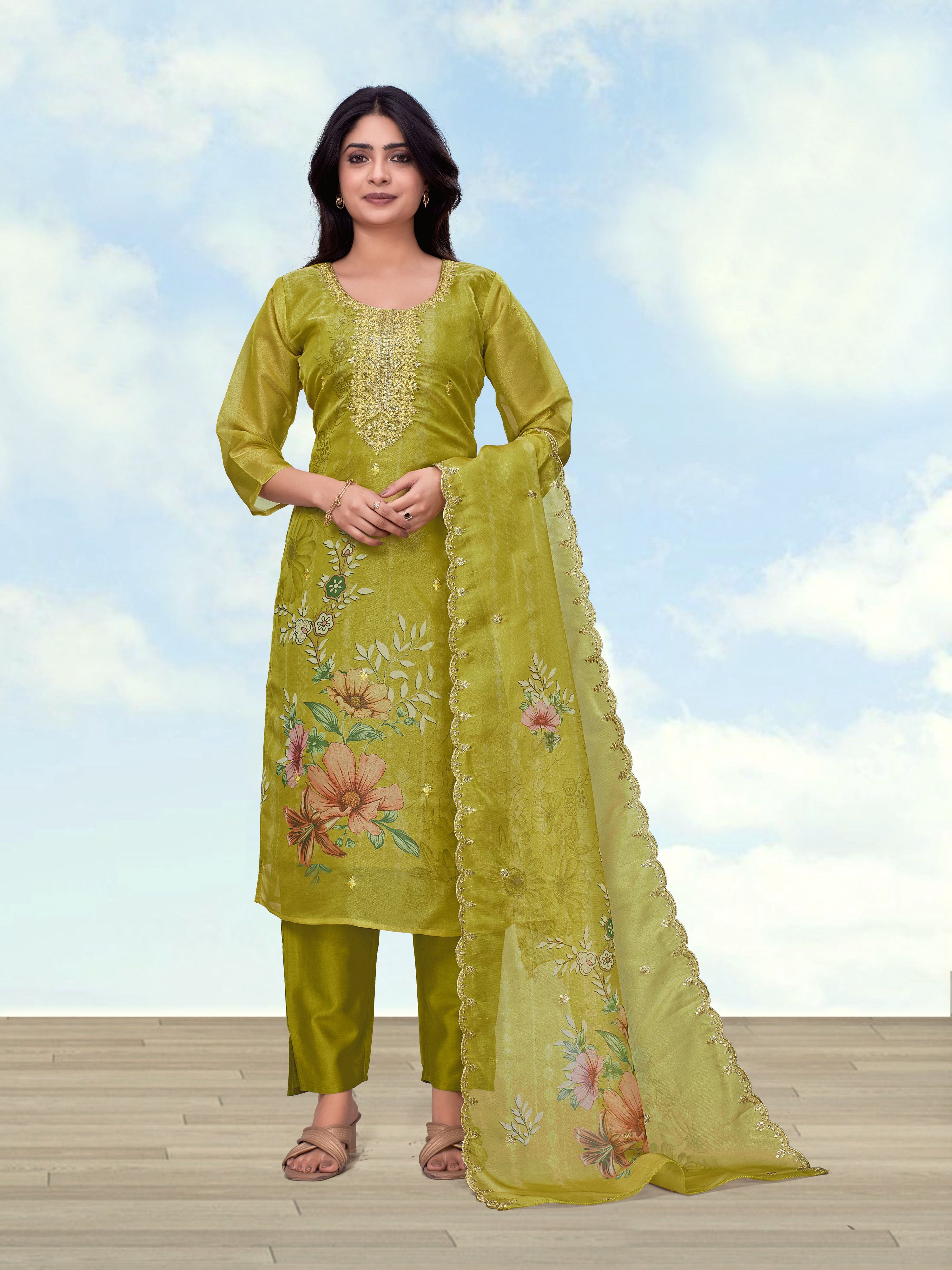 Monjolika Fashion Pear Simar Kurta Set With Floral Print - Dista