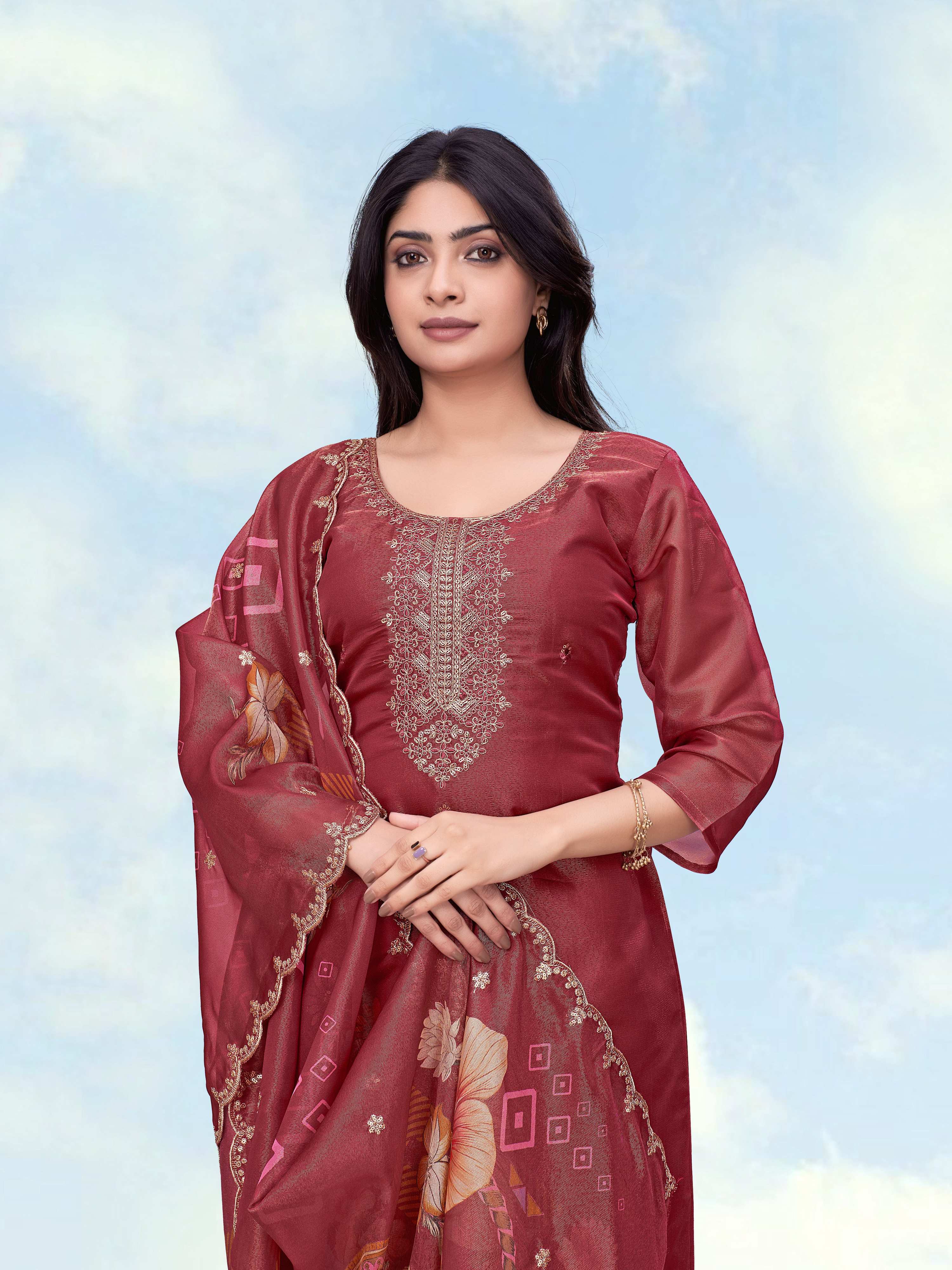 Monjolika Fashion Maroon Simar Kurta Set With Floral Print - Dista