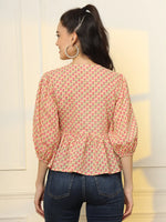 Thumbnail for Yufta Cotton Yellow And Pink Floral Tie Up Top