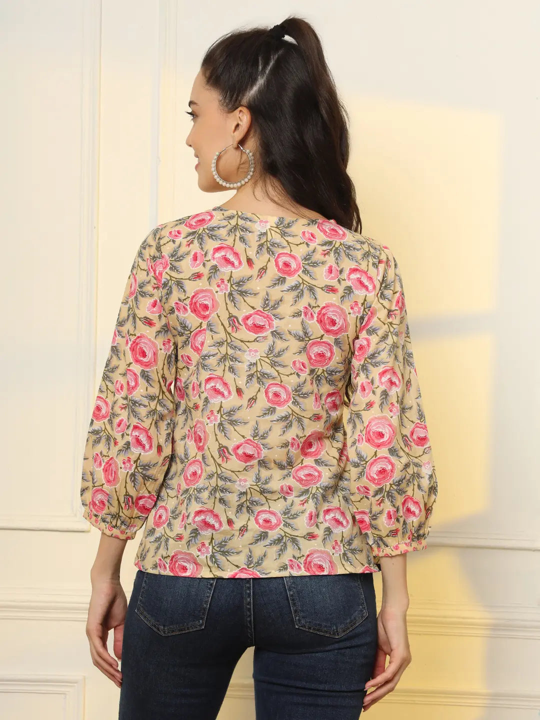 Yufta Cotton Yellow Floral Tie Up Top - Distacart