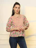 Thumbnail for Yufta Cotton Yellow Floral Tie Up Top