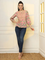 Thumbnail for Yufta Cotton Yellow Floral Tie Up Top