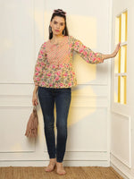 Thumbnail for Yufta Cotton Yellow Floral Tie Up Top