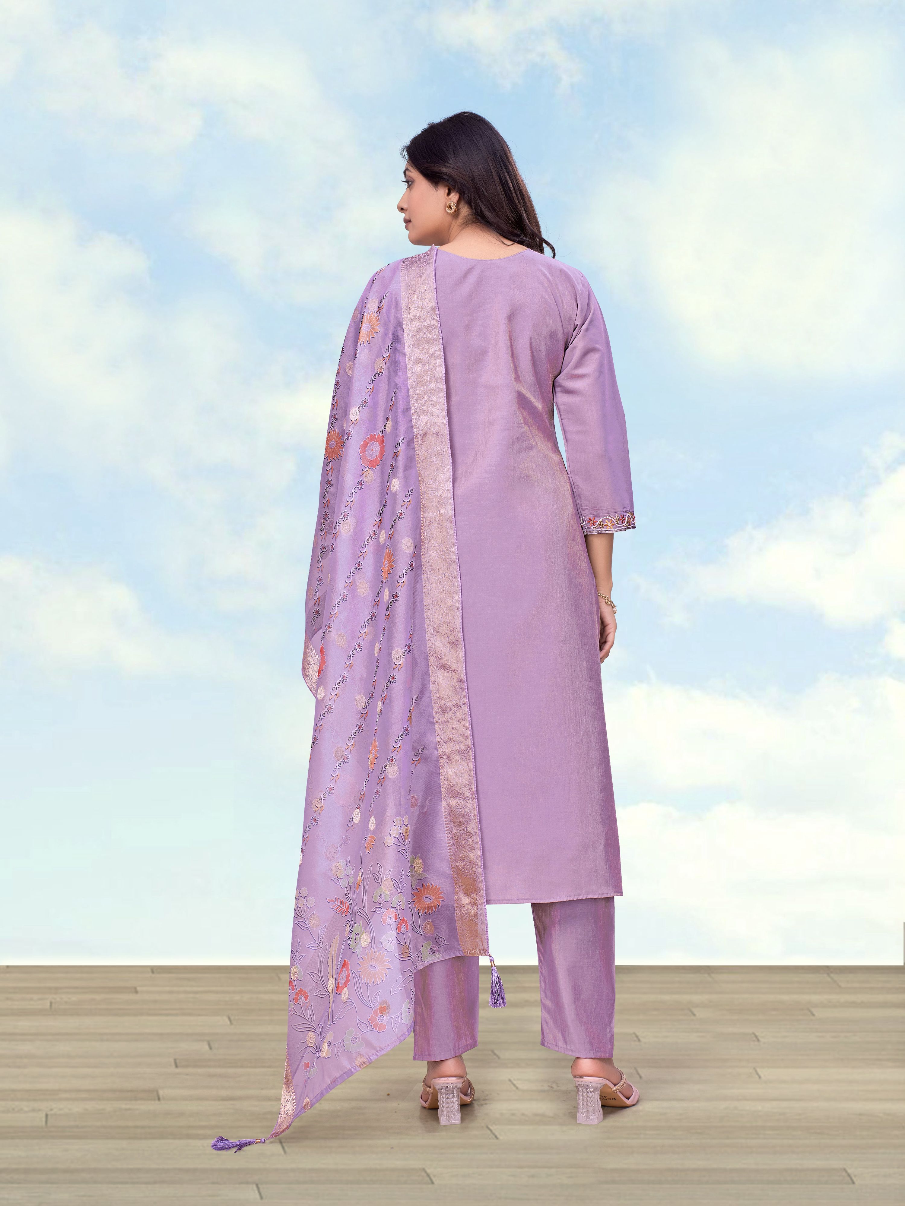 Monjolika Fashion Lavender Roman Simar Embroidered Kurta Set - Dista