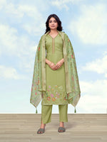 Thumbnail for Monjolika Fashion Olive Roman Simar Embroidered Kurta Set - Dista