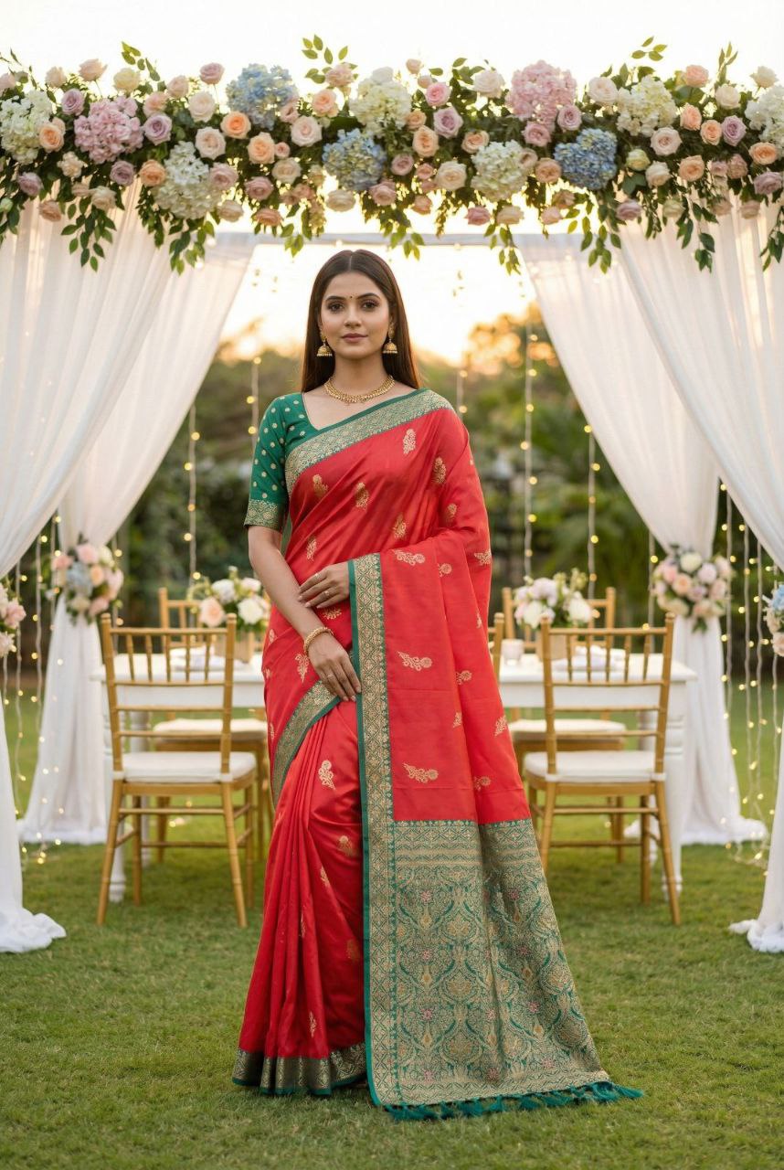 Mameraa Sarees Pink Soft Silk Blend Saree With Zari Weaving Meenakari Design-Pink - Dista