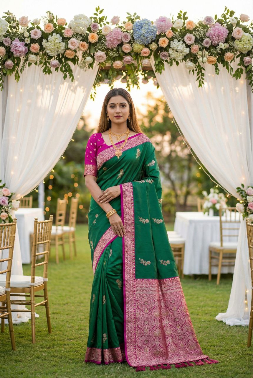 Mameraa Sarees Sea Green Soft Silk Blend Saree With Zari Weaving Meenakari Design-Sea_Green - Dista