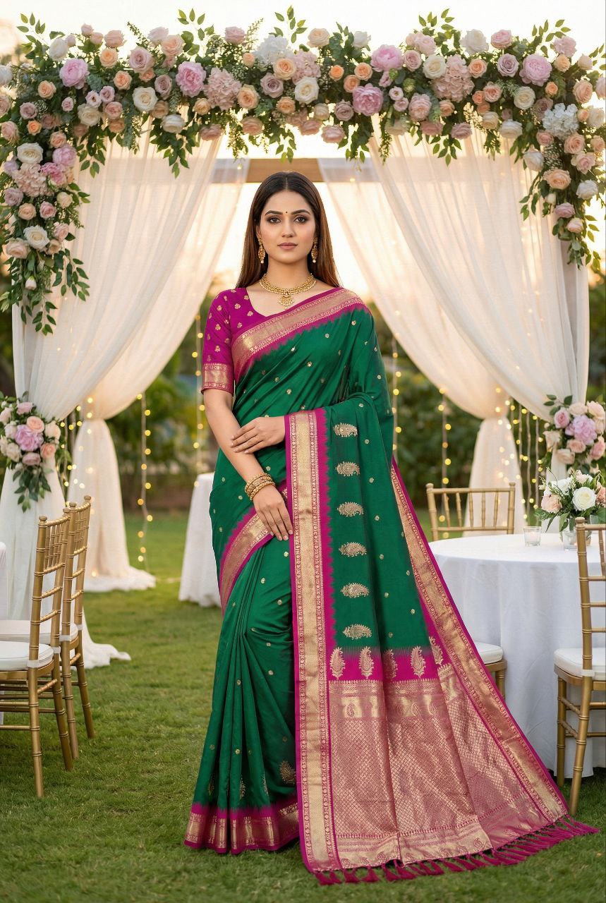 Mameraa Sarees Sea Green Soft Silk Blend Saree With Zari Weaving Meenakari Design-Sea_Green - Dista