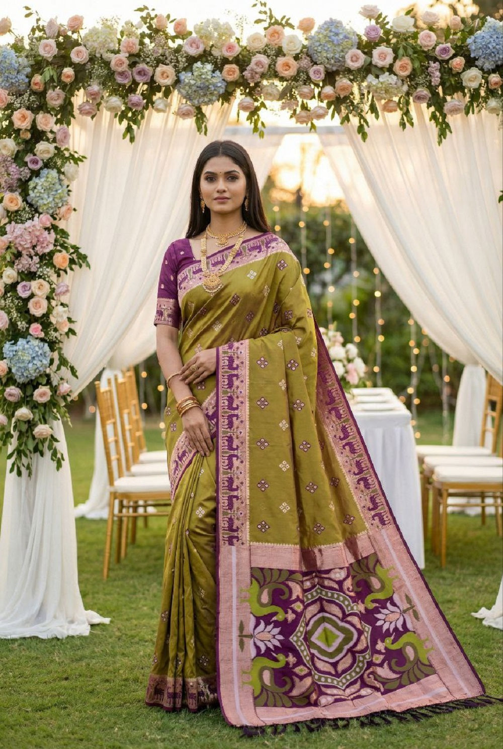 Mameraa Sarees Mustard Soft Saree With Zari Weaving Meenakari Rich Pallu And Unique Ikkat Border-Mustard - Dista