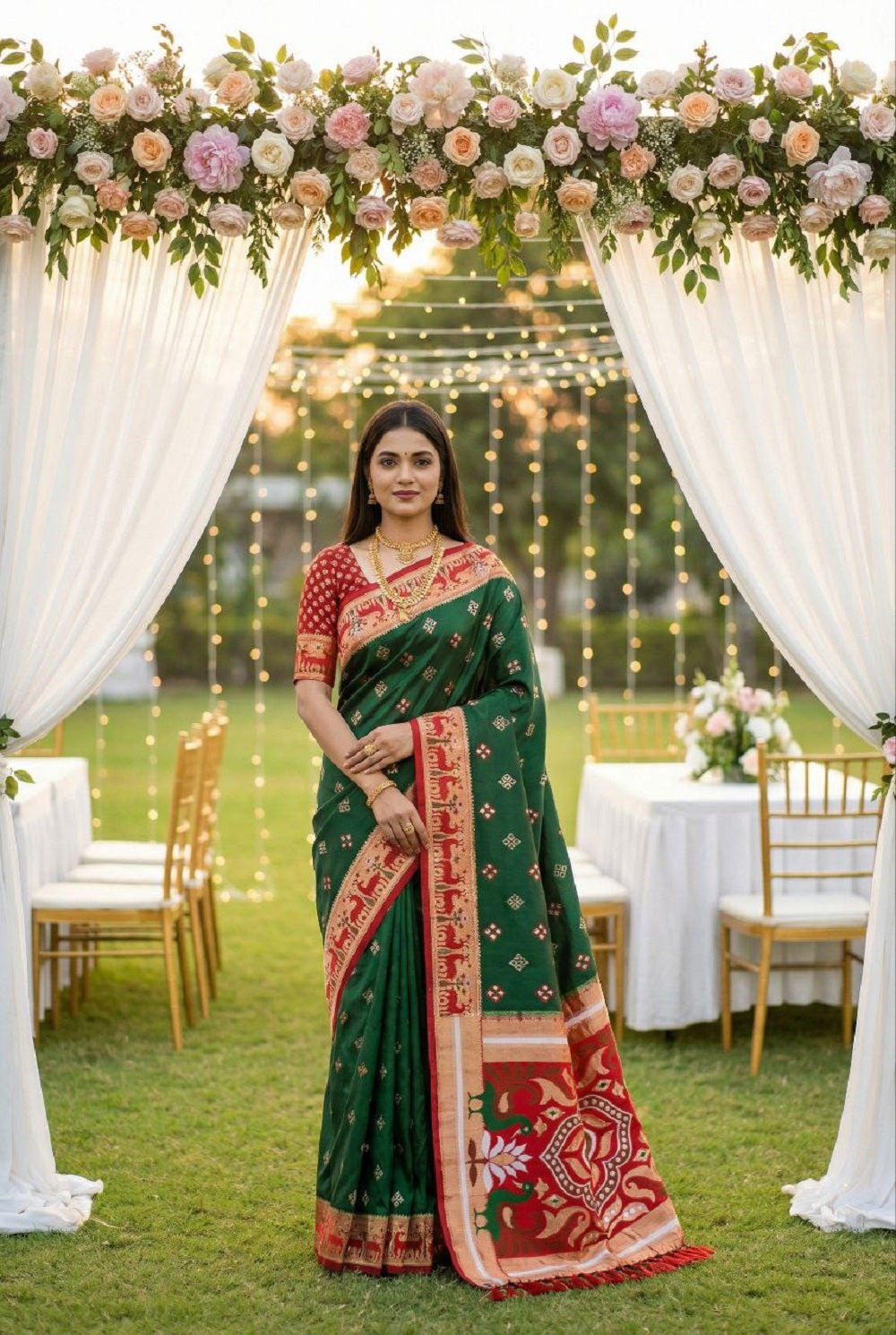 Mameraa Sarees Green Soft Saree With Zari Weaving Meenakari Rich Pallu And Unique Ikkat Border-Green - Dista