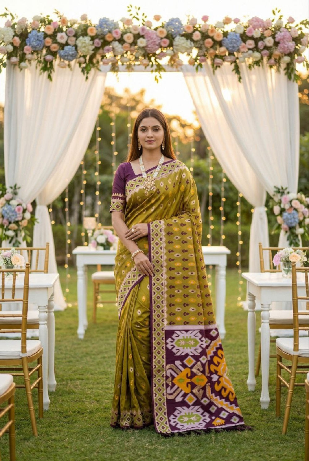 Mameraa Sarees Mustard Soft Saree With Zari Weaving Meenakari Rich Pallu And Unique Ikkat Border-Mustard - Dista