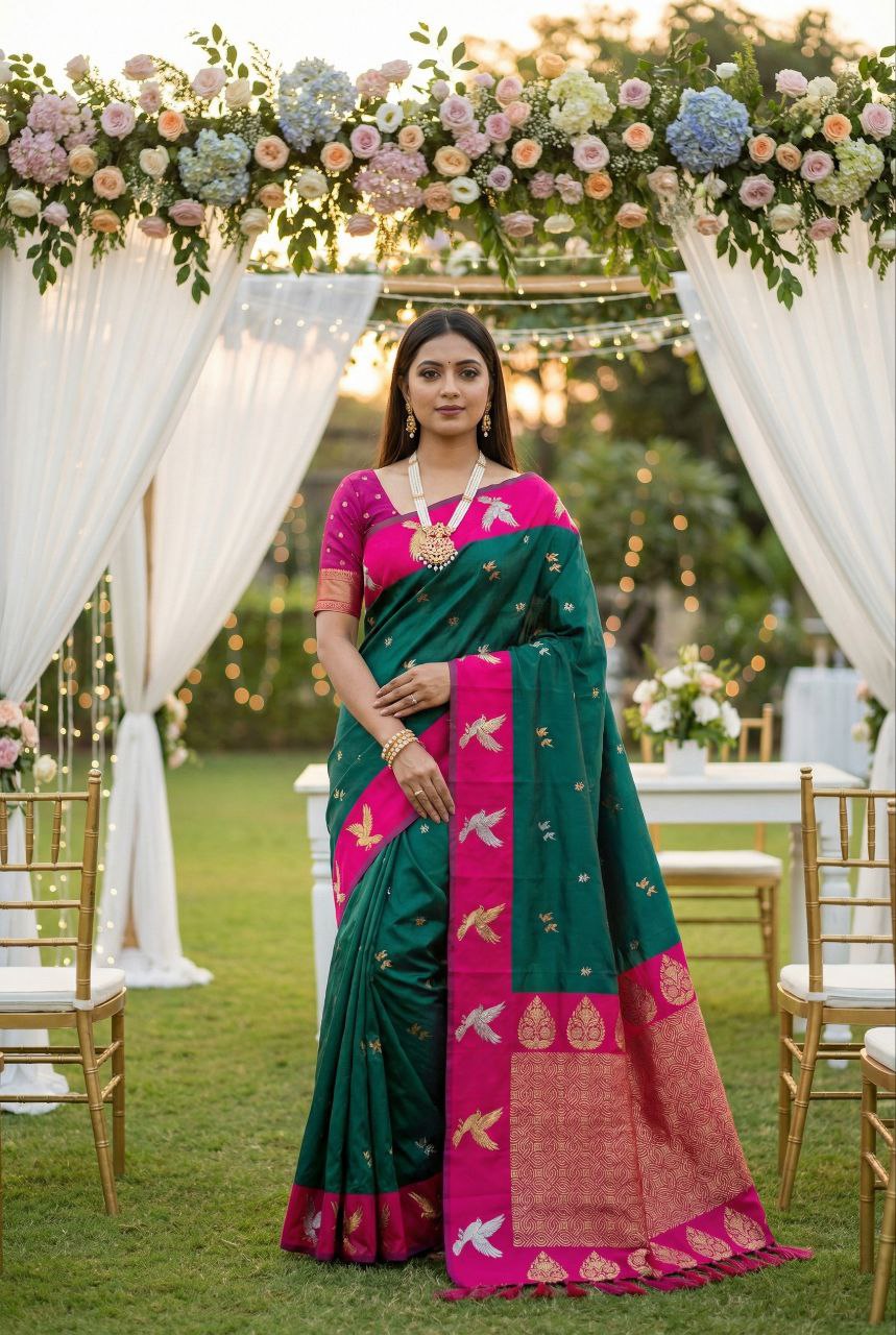 Mameraa Sarees Sea Green Soft Silk Blend Saree With Zari Weaving Meenakari Design-Sea_Green - Dista