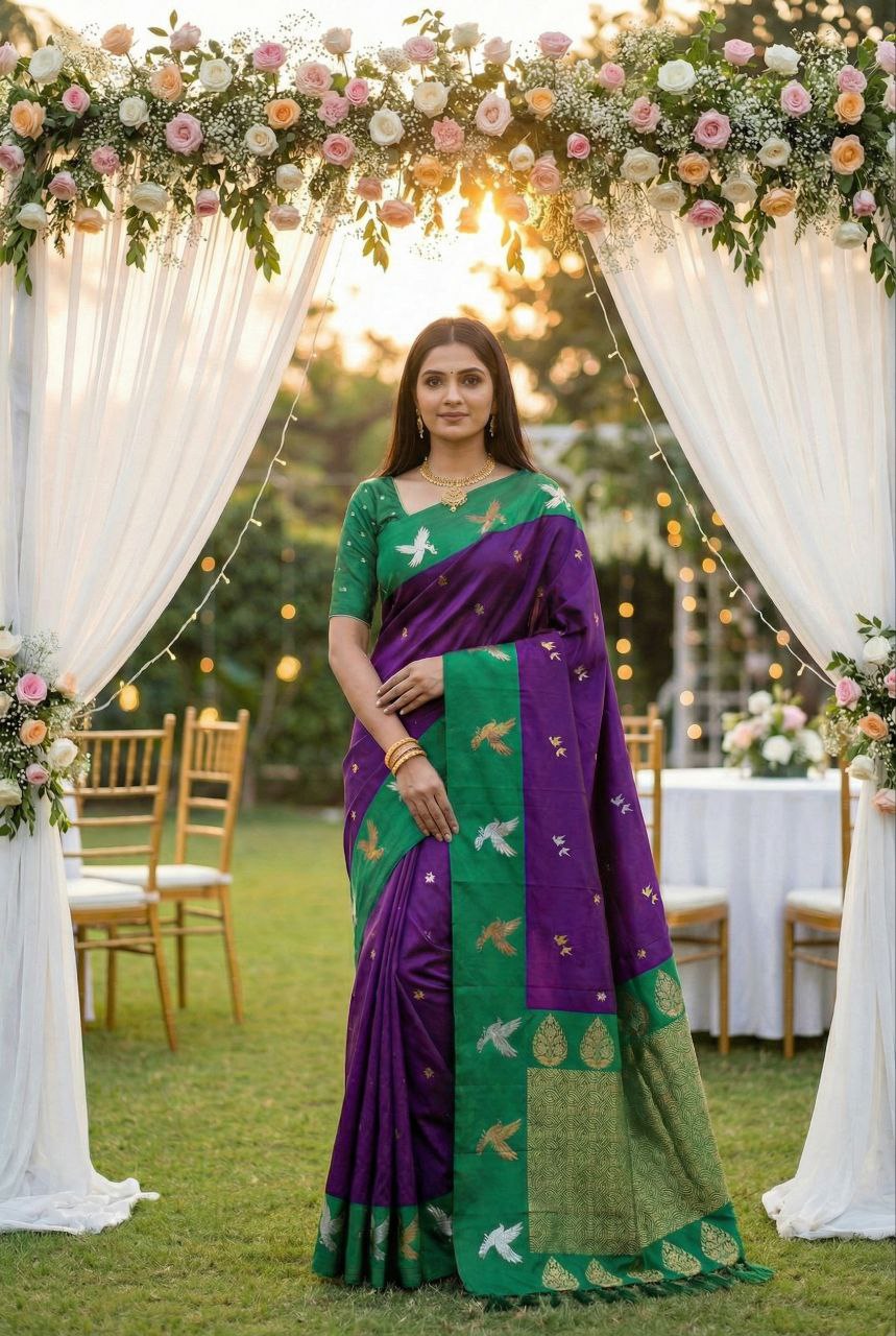 Mameraa Sarees Wne Soft Silk Blend Saree With Zari Weaving Meenakari Design-Wine - Dista