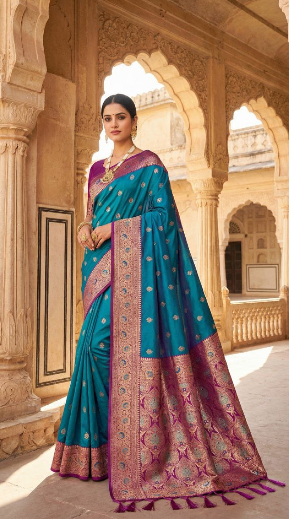 Mameraa Sarees Sea Green Soft Banarasi Silk Saree With Zari Weaving Meenakari Design-Sea_Green - Dista