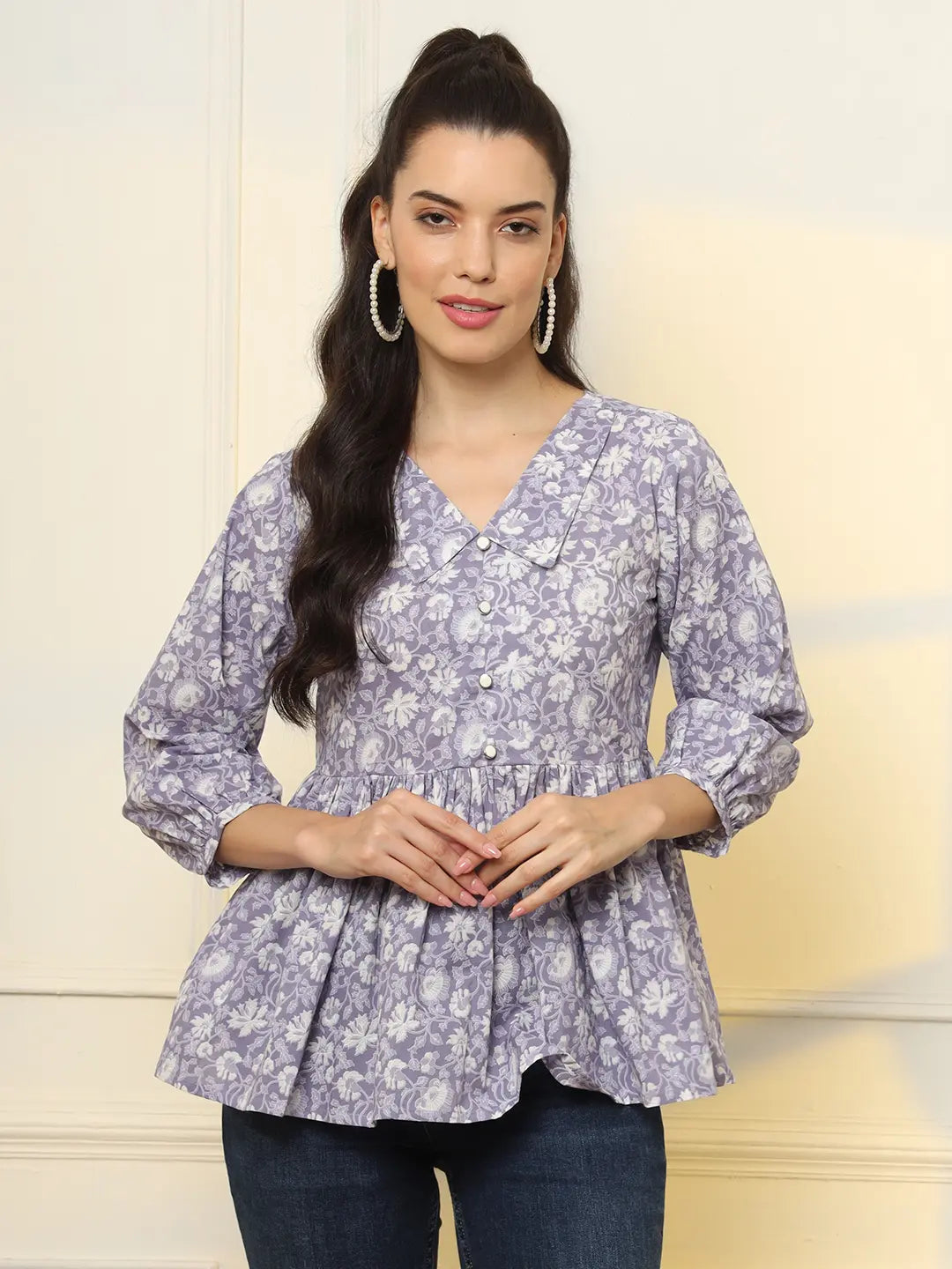 Yufta Cotton Purple Peplum Style Top - Distacart