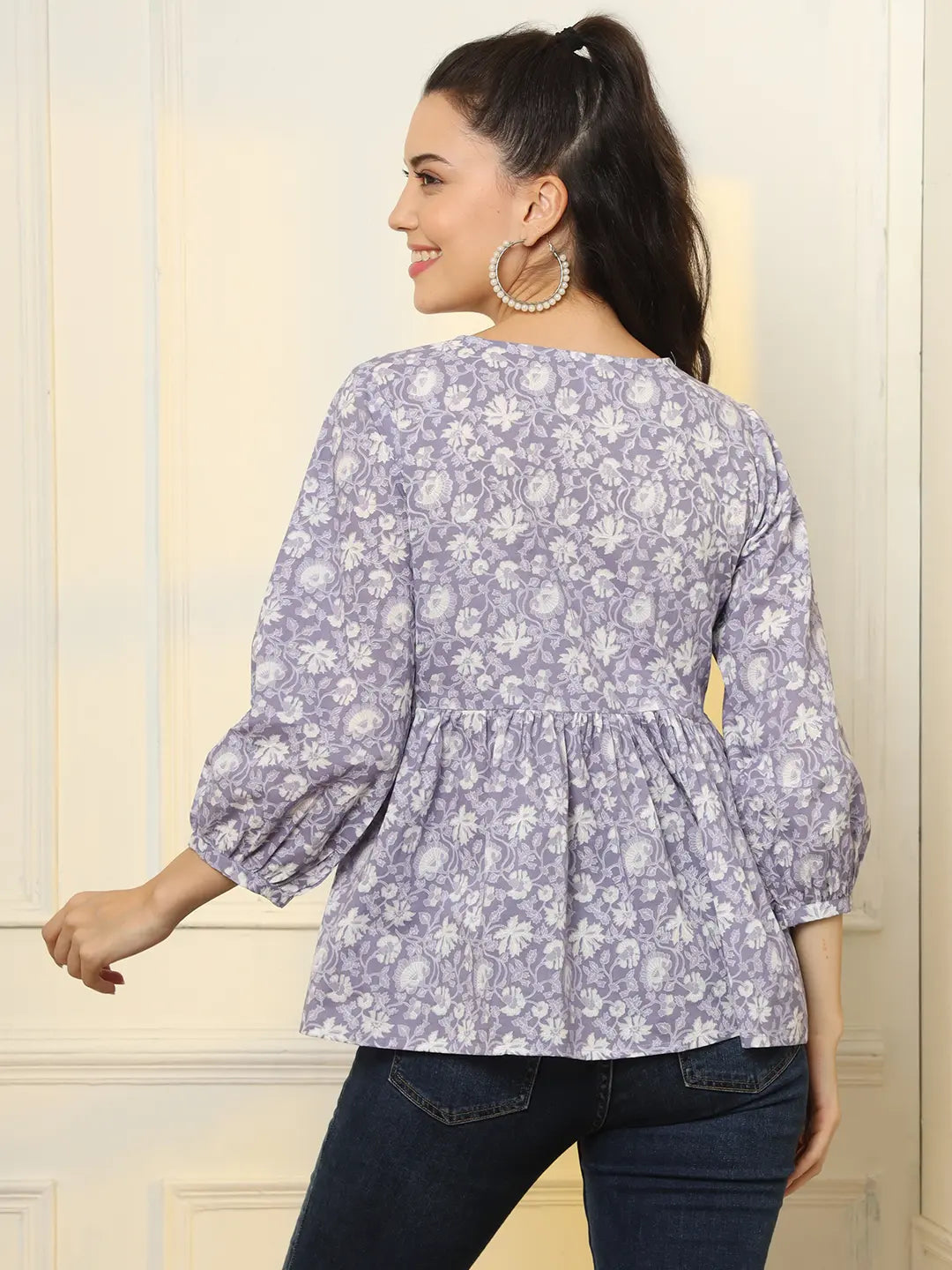 Yufta Cotton Purple Peplum Style Top