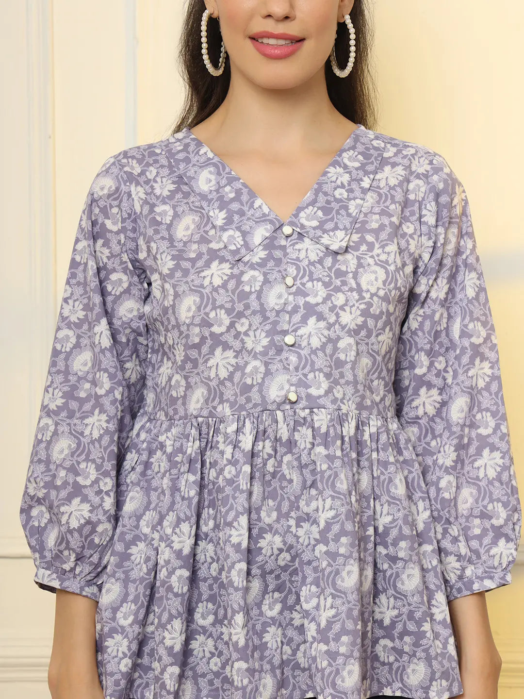 Yufta Cotton Purple Peplum Style Top