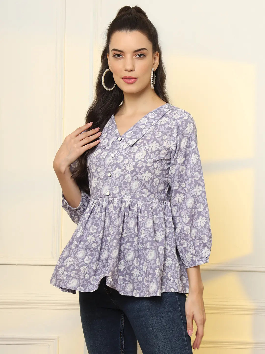 Yufta Cotton Purple Peplum Style Top
