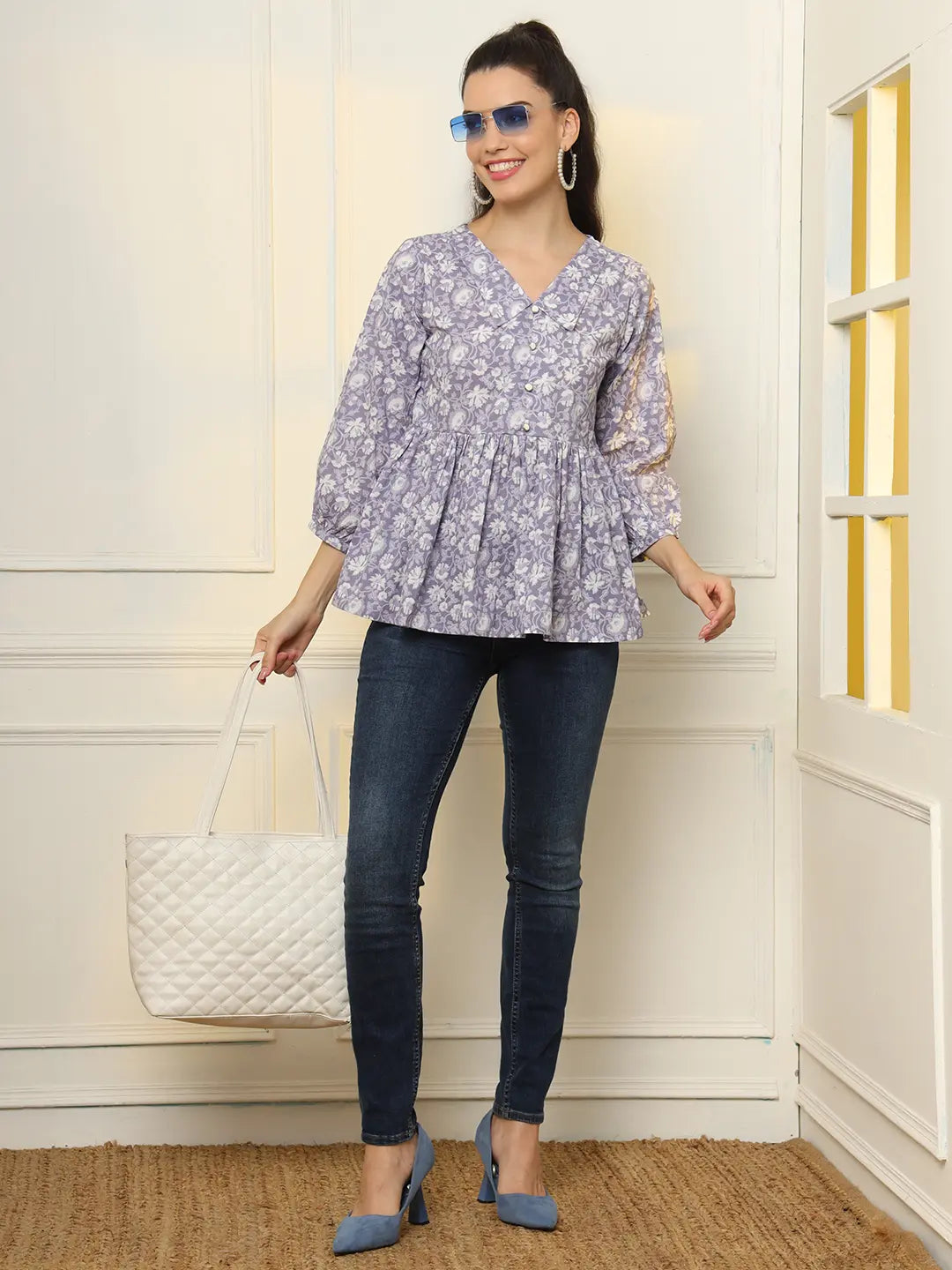Yufta Cotton Purple Peplum Style Top