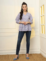 Thumbnail for Yufta Cotton Purple Peplum Style Top