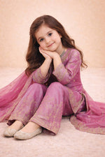 Thumbnail for Evanik Pink Designer Party Wear Heavy Silk Kids Top Sharara & Dupatta Set - Distacart