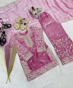 Thumbnail for Evanik Pink Designer Party Wear Heavy Silk Kids Top Sharara & Dupatta Set - Distacart