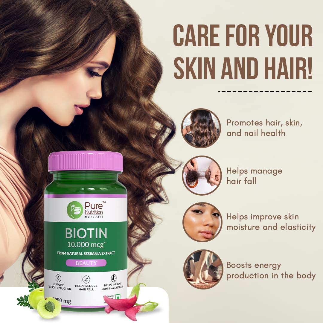 Pure Nutrition Biotin 10,000mcg from Natural Sesbania Extract Veg Tablets - Distacart