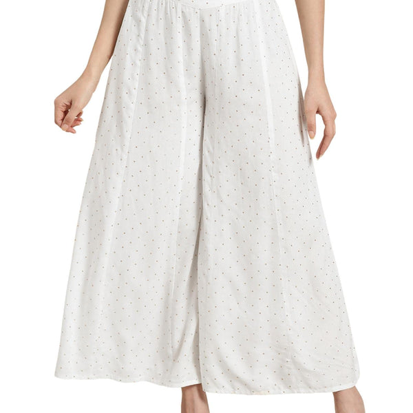 Juniper Women's Off-White Polka Dot Printed Rayon Flared Palazzo - Distacart