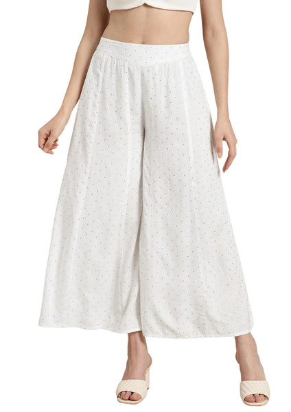 Juniper Women's Off-White Polka Dot Printed Rayon Flared Palazzo - Distacart
