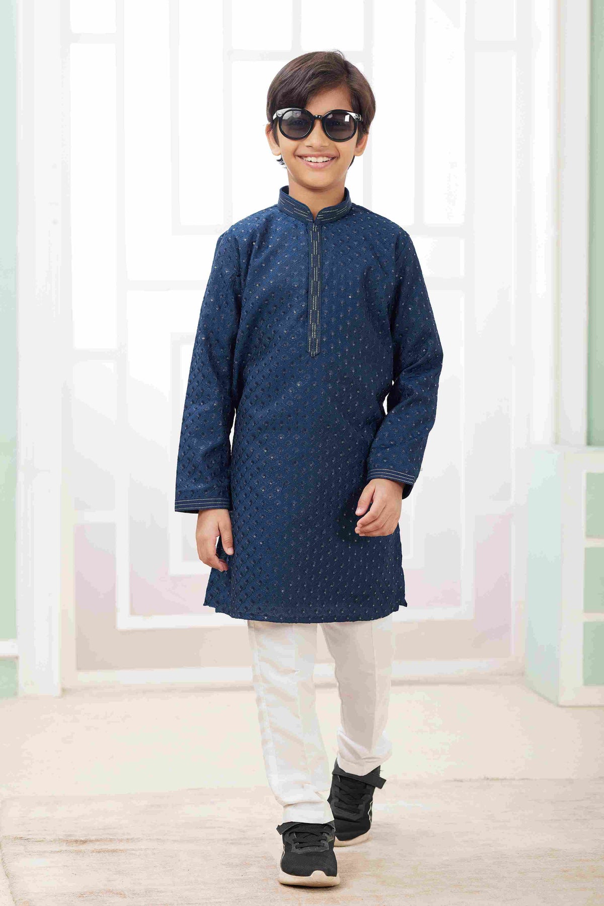 Raivat Ethnic Art Silk Embroidery Work Kids Kurta Pajama In Teal Blue Colour - Distacart