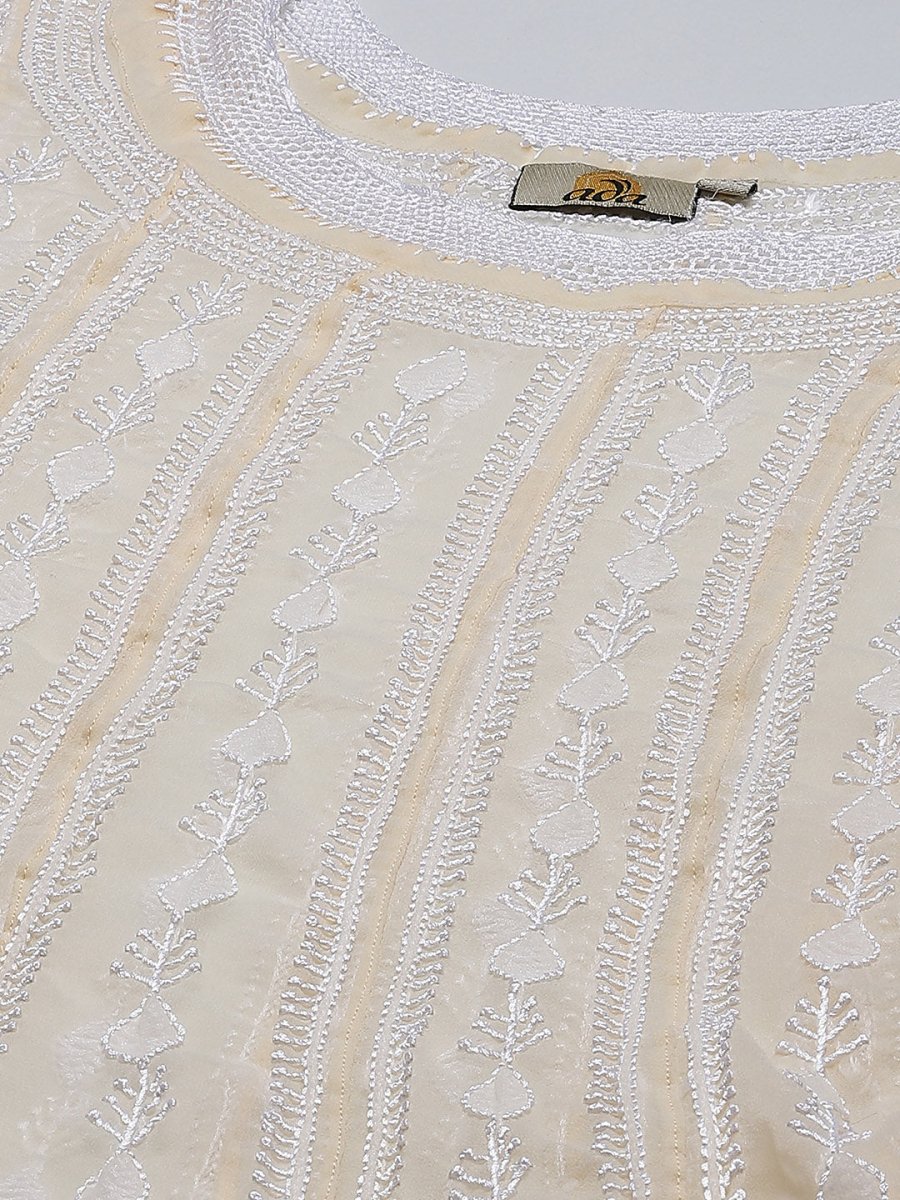ADA Women Beige Ethnic Motifs Plus Size Chikankari Georgette Anarkali Kurta - Distacart